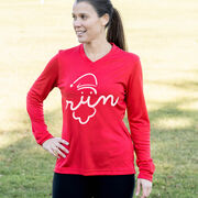 Women's Long Sleeve Tech Tee - Santa Run Face