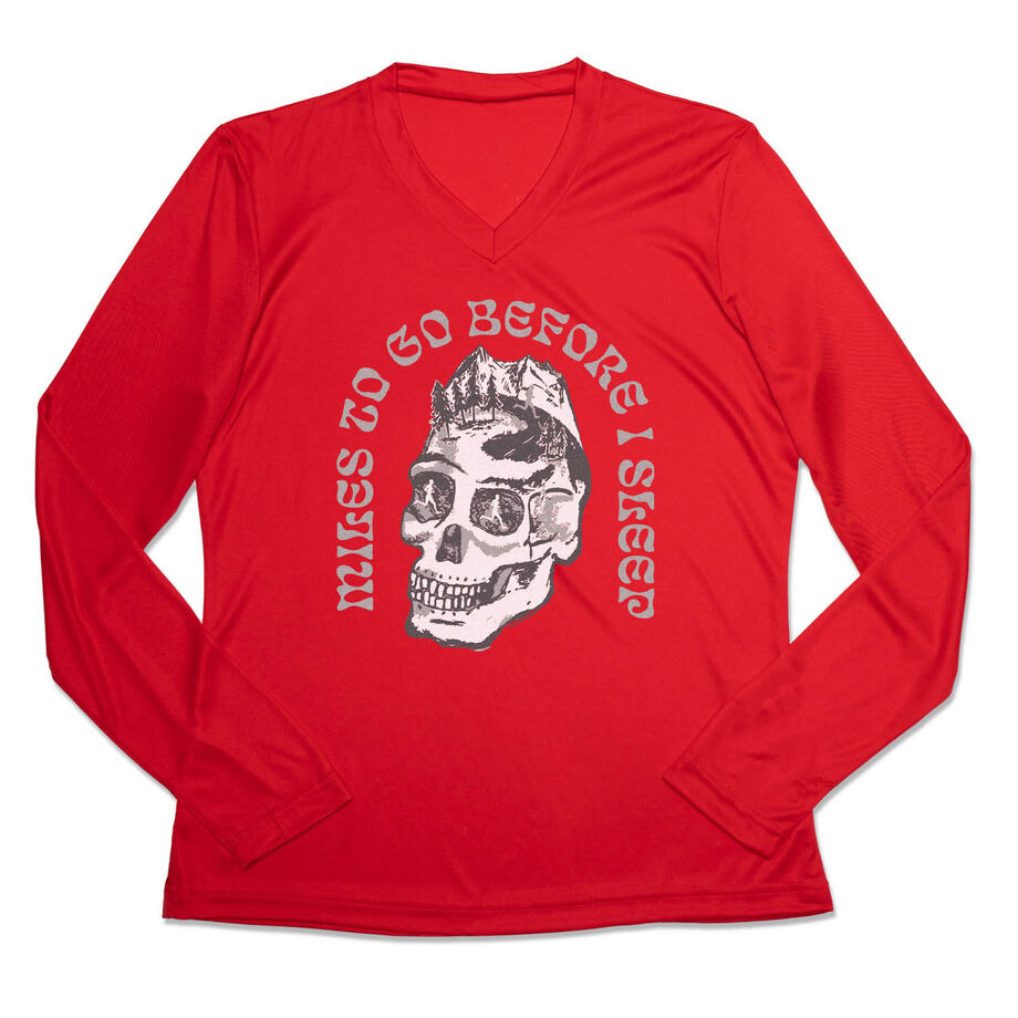 Women's Long Sleeve Tech Tee - Miles To Go Before I Sleep - Skull