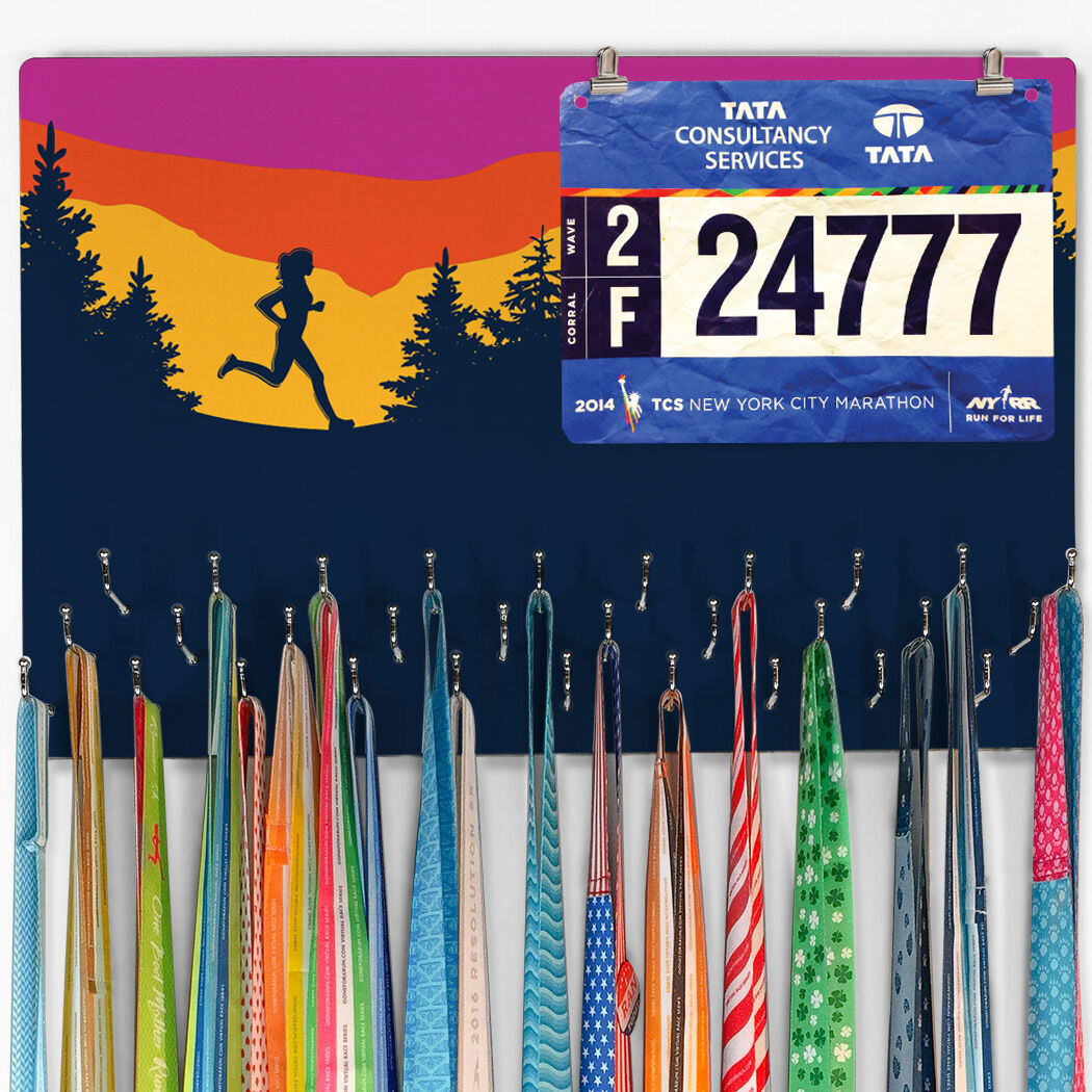 Running On The Wall Medal Hanger Display and Race Bib Banner Design Always Earned Never Given 