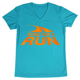 Women's Short Sleeve Tech Tee - Gone For a Run Orange Logo [Teal/Adult Small] -SS