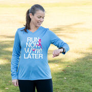 Women's Long Sleeve Tech Tee - Run Now Wine Later (Bold)