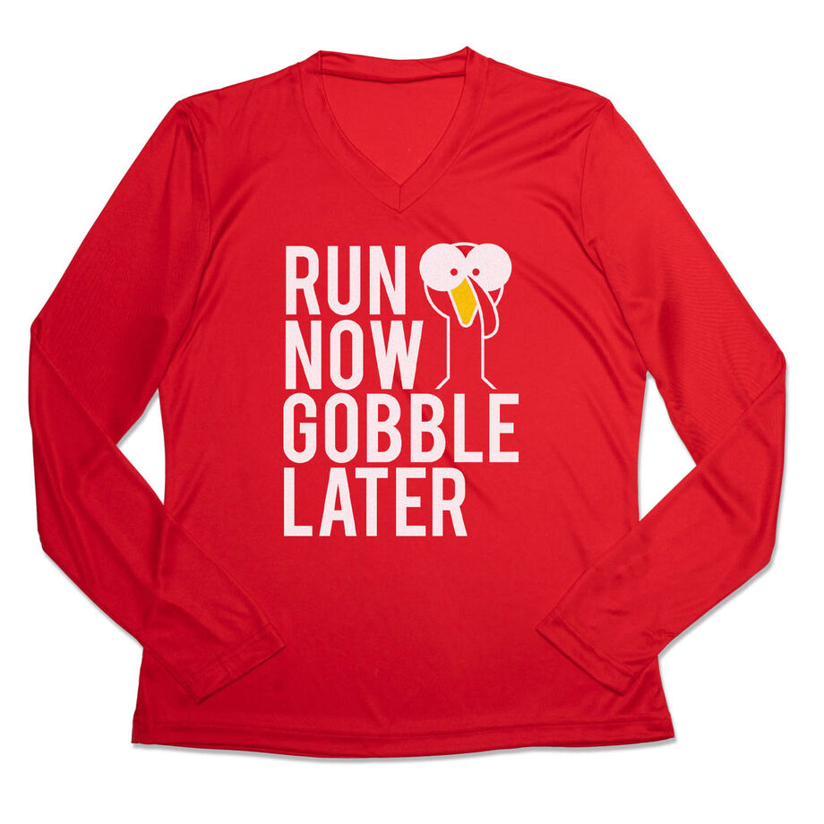 Women's Long Sleeve Tech Tee - Run Now Gobble Later (Bold)