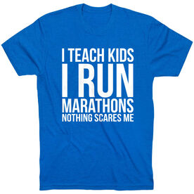 Running Short Sleeve T-Shirt - I Teach Kids I Run Marathons [Royal/Adult X-Large] - SS