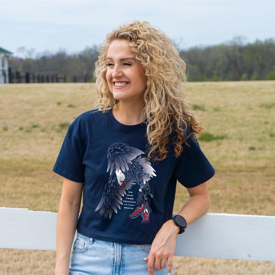 Running Short Sleeve Crop Tee - Because of The Brave