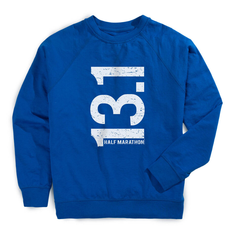 Running Raglan Crew Neck Pullover - 13.1 Half Marathon Vertical