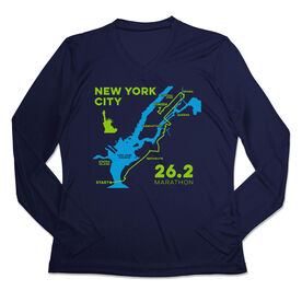 Women's Long Sleeve Tech Tee - New York City Route [Adult X-Small/Navy] - SS