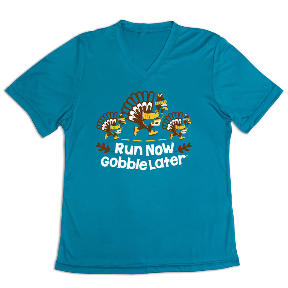 Women's Short Sleeve Tech Tee - Run Now Gobble Later Turkey Trot