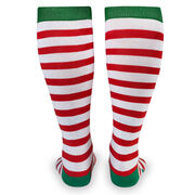 Woven Yakety Yak! Knee High Socks - Running Christmas Elf (Red & White Stripes/Green)