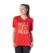 Women's Short Sleeve Tech Tee - Will Run For Beer