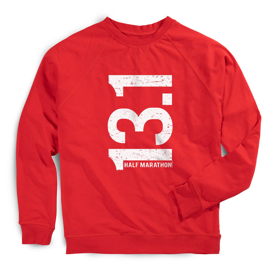 Running Raglan Crew Neck Pullover - 13.1 Half Marathon Vertical