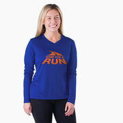 Women's Long Sleeve Tech Tee - Gone For A Run Logo (Orange)