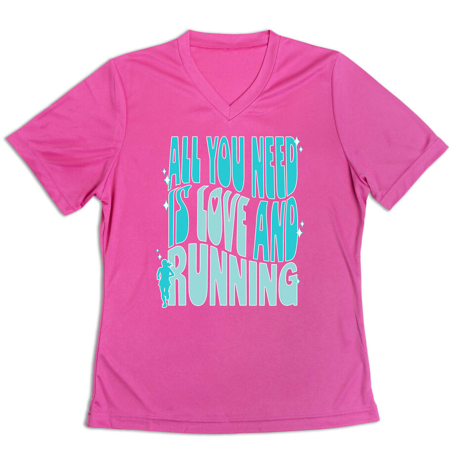 Women's Short Sleeve Tech Tee - All You Need is Love and Running