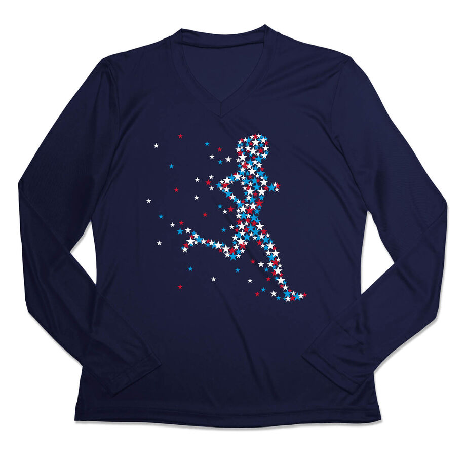 Women's Long Sleeve Tech Tee - Patriotic Runner Girl