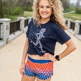 Running Short Sleeve Crop Tee - Patriotic Runner Girl