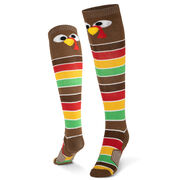 Woven Knee-High Socks - Goofy Turkey With Stripes