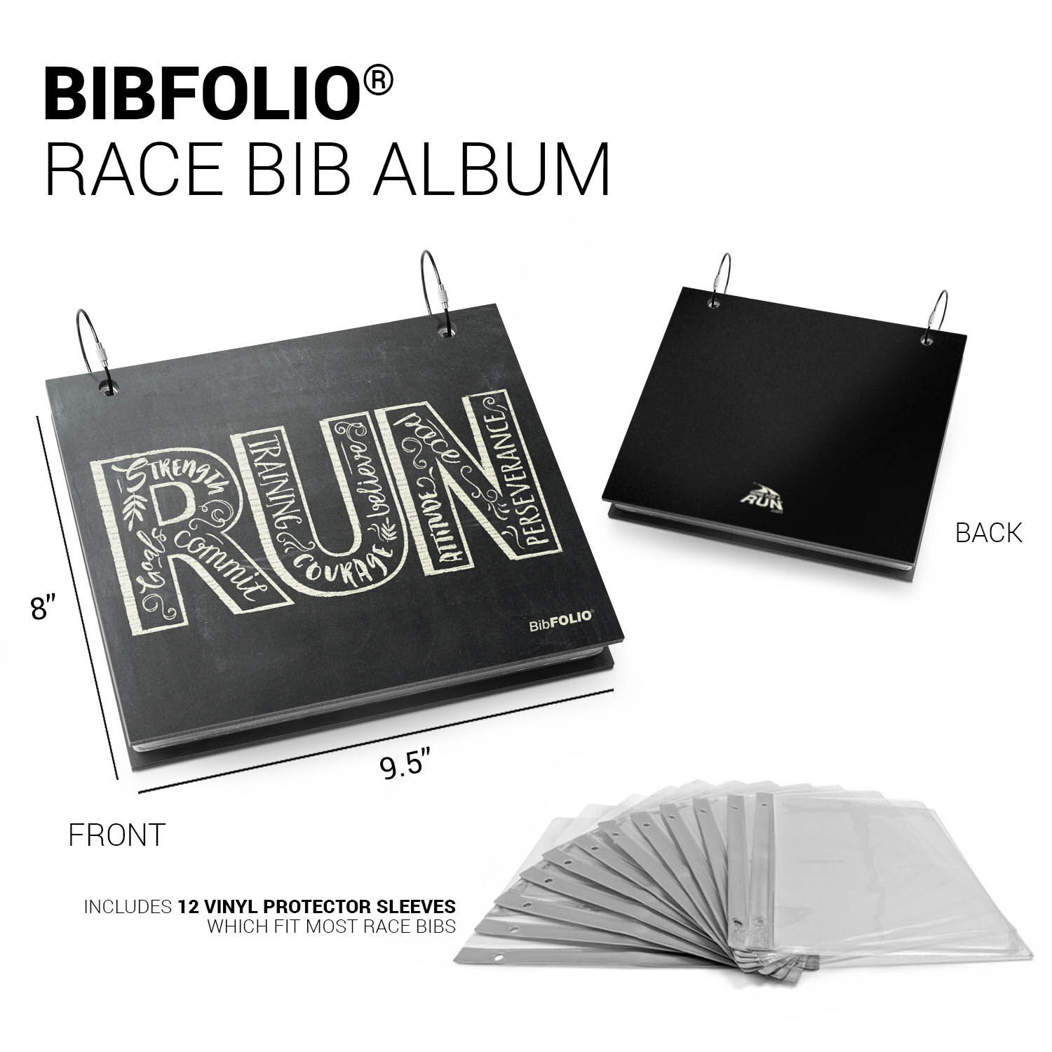 Gone For a Run BibFOLIO Race Bib Album Bib Holder Inspire to Run Chalkboard 