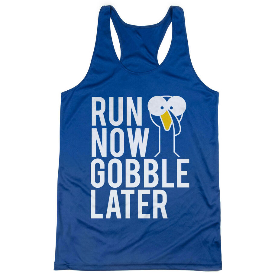 Women's Racerback Performance Tank Top - Run Now Gobble Later (Bold)