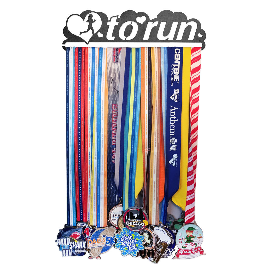 I run for the love and the medals wooden running medal hanger/holder/display. 