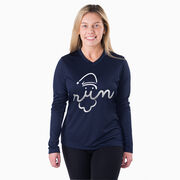 Women's Long Sleeve Tech Tee - Santa Run Face