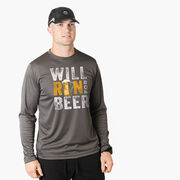 Men's Running Long Sleeve Performance Tee - Will Run For Beer