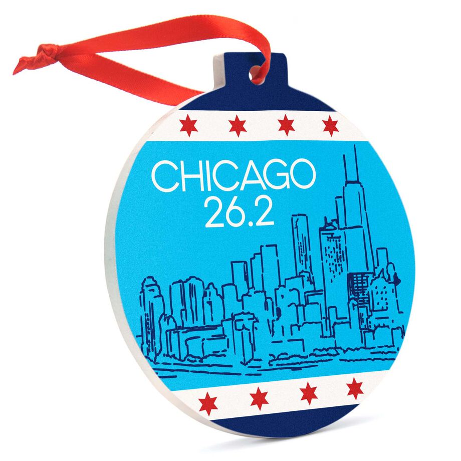 Running Round Ceramic Ornament - Chicago 26.2 Skyline