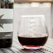 Triathlon Stemless Wine Glass Swim Bike Run Checklist