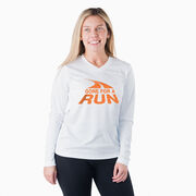 Women's Long Sleeve Tech Tee - Gone For A Run Logo (Orange)