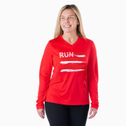 Women's Long Sleeve Tech Tee - Run For The Red White and Blue