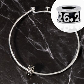 Sterling Silver Adjustable Bangle Bracelet - Antiqued 26.2 Marathon