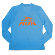 Women's Long Sleeve Tech Tee - Gone For A Run Logo (Orange)