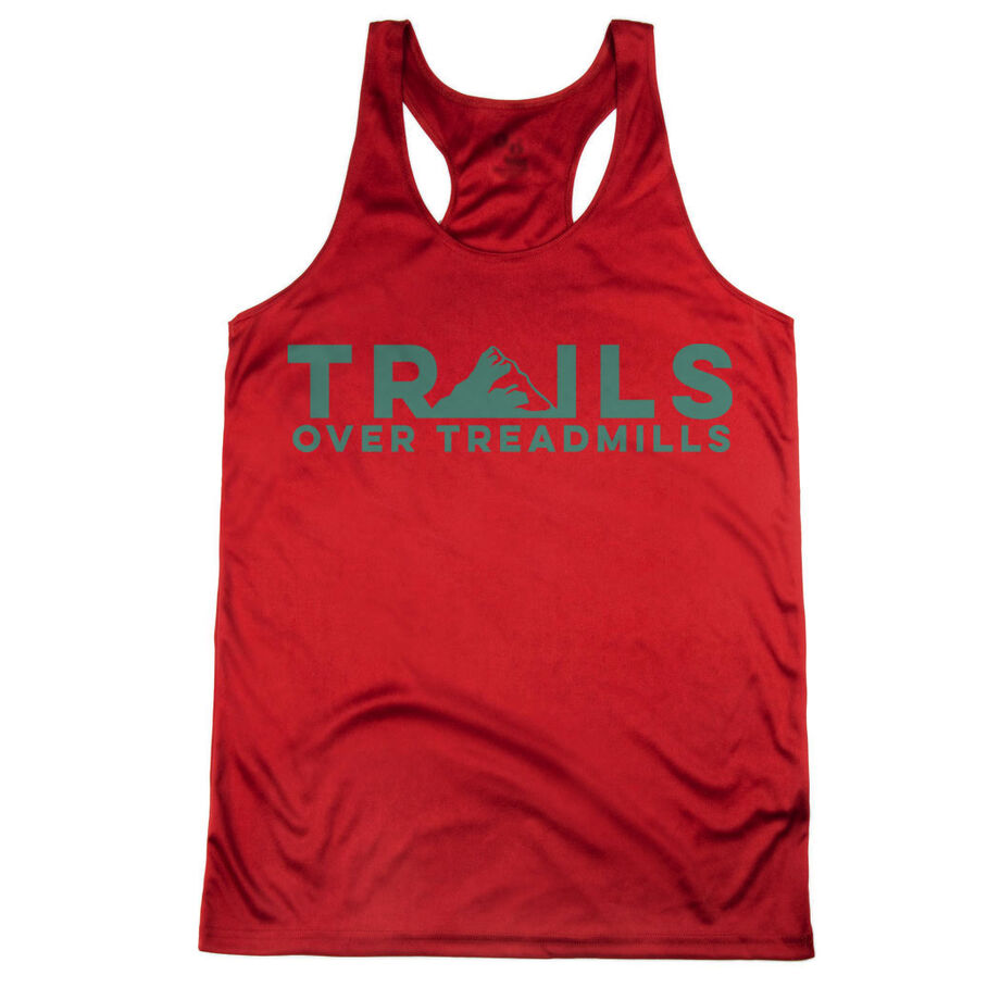 Women's Racerback Performance Tank Top - Trails Over Treadmills