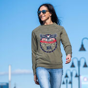 Running Raglan Crew Neck Sweatshirt - We Run Free Because Of The Brave