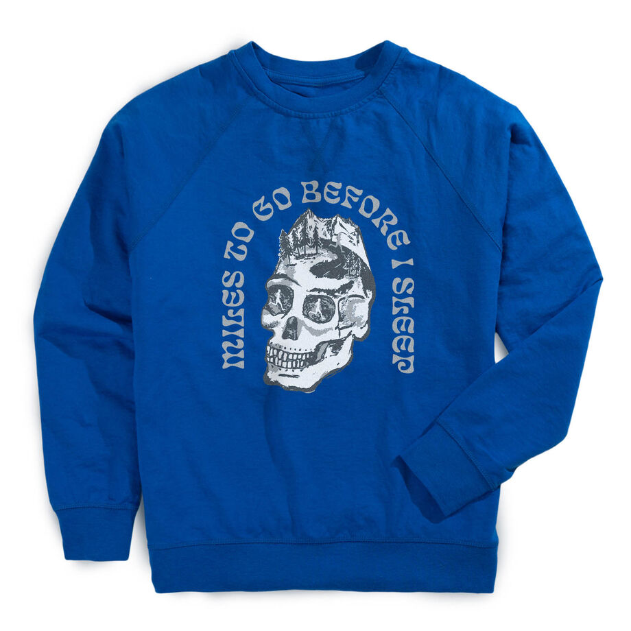 Running Raglan Crew Neck Pullover - Miles To Go Before I Sleep - Skull