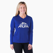 Women's Long Sleeve Tech Tee - Gone For a Run White Logo