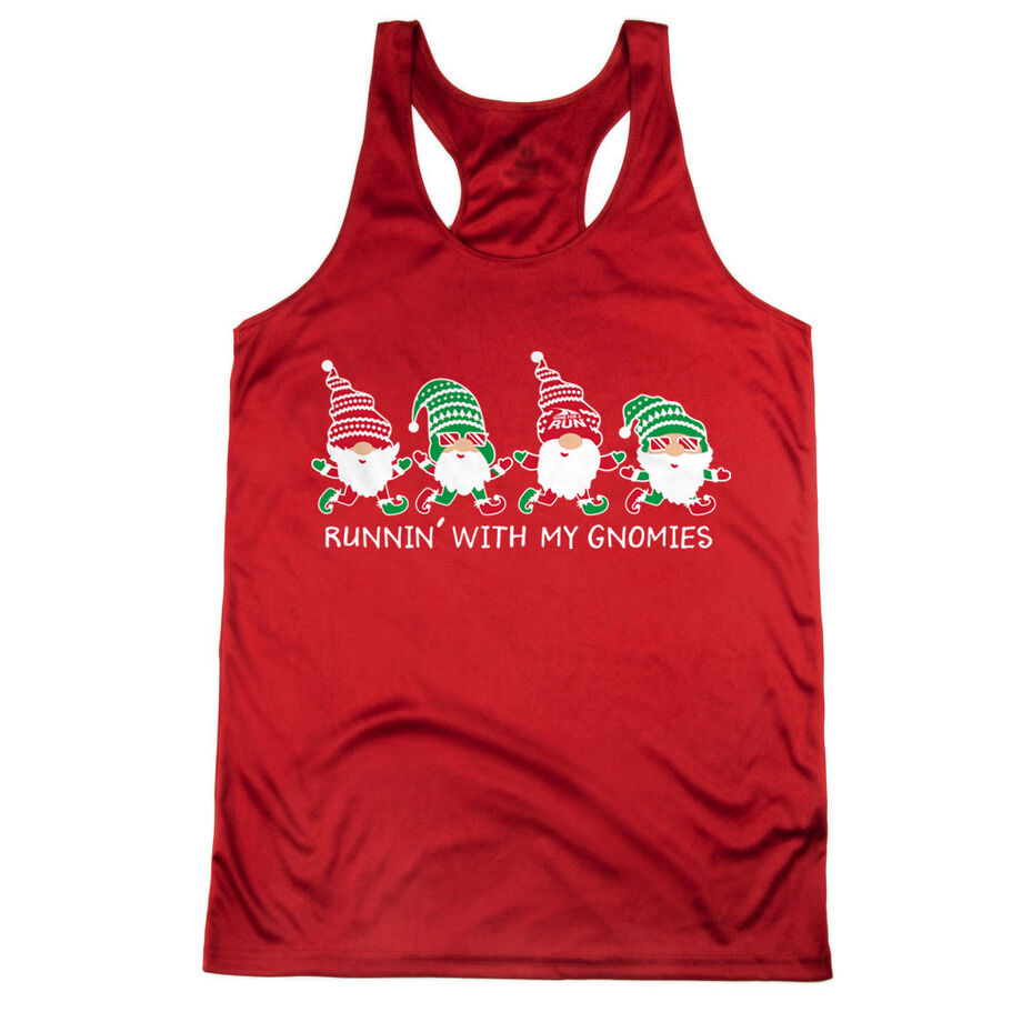 Women's Racerback Performance Tank Top - Runnin' With My Gnomies - Christmas