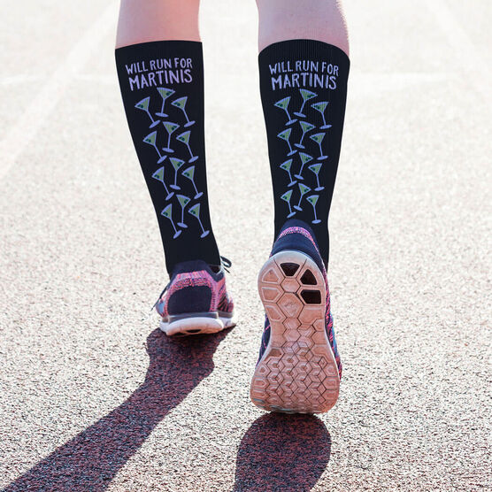 Running Printed Mid-Calf Socks - Will Run For Martinis | Gone For a Run