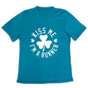 Women's Short Sleeve Tech Tee - Kiss Me I am a Runner Shamrock