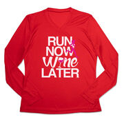 Women's Long Sleeve Tech Tee - Run Now Wine Later (Bold)