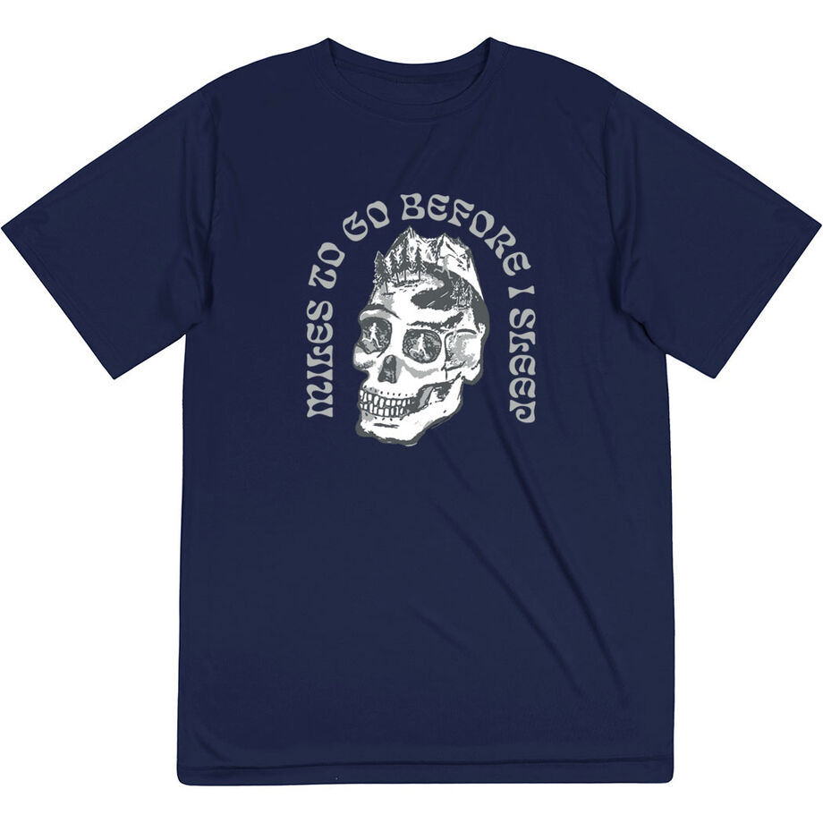 Men's Running Short Sleeve Performance Tee - Miles To Go Before I Sleep - Skull