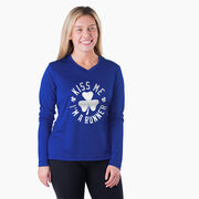 Women's Long Sleeve Tech Tee - Kiss Me I am a Runner Shamrock