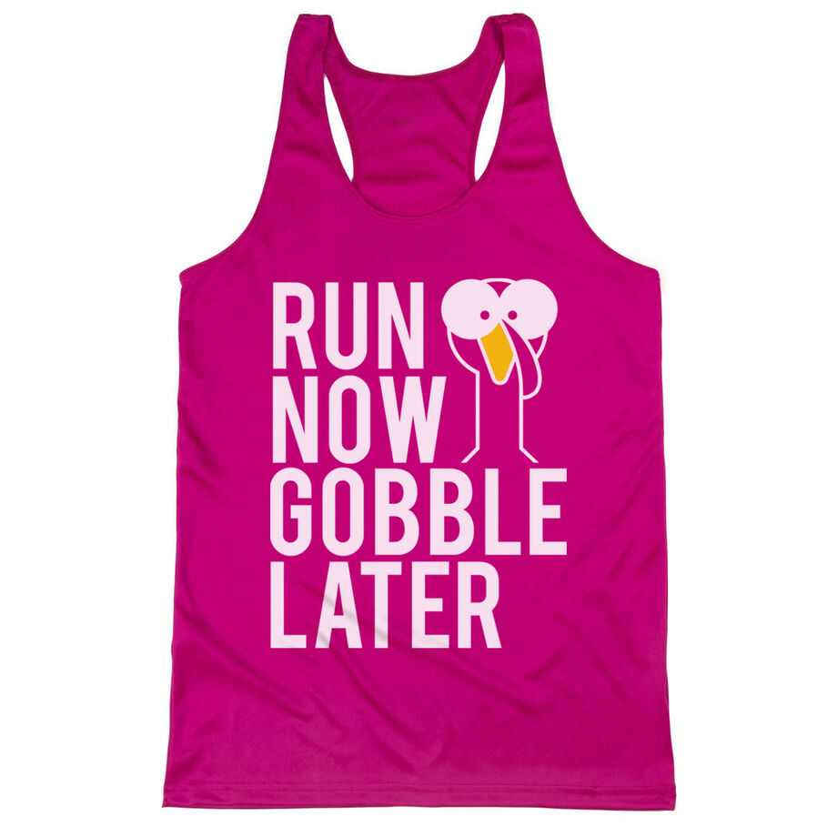 Women's Racerback Performance Tank Top - Run Now Gobble Later (Bold)