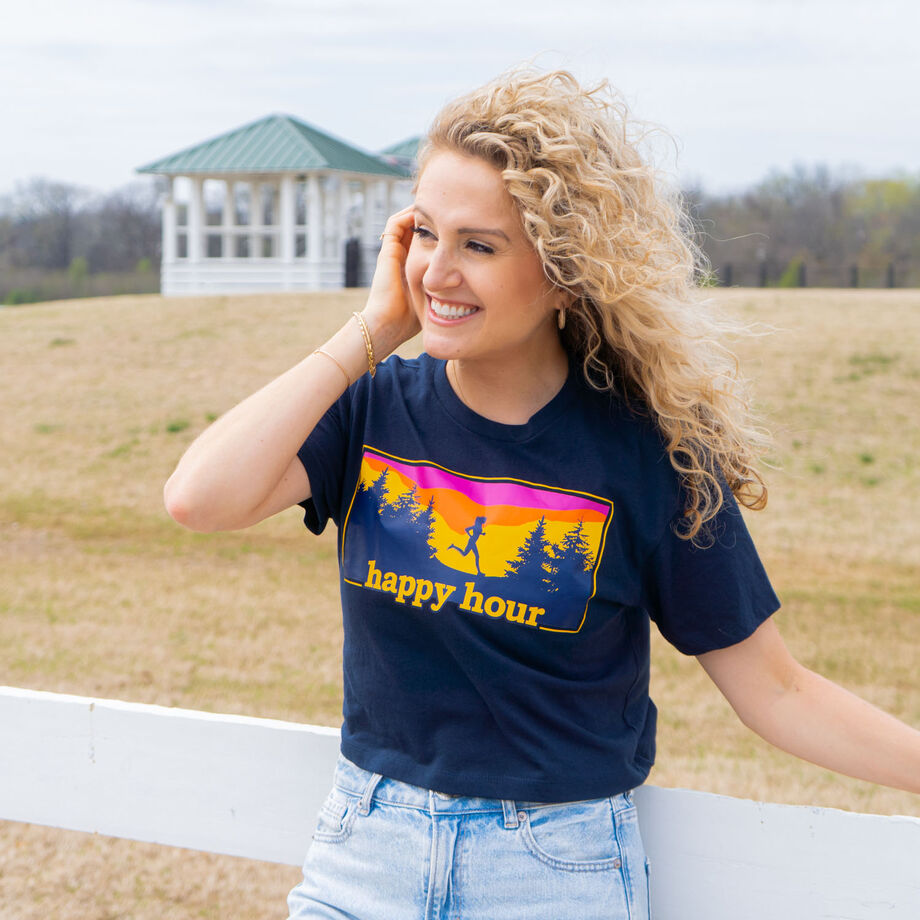 Running Short Sleeve Crop Tee - Happy Hour