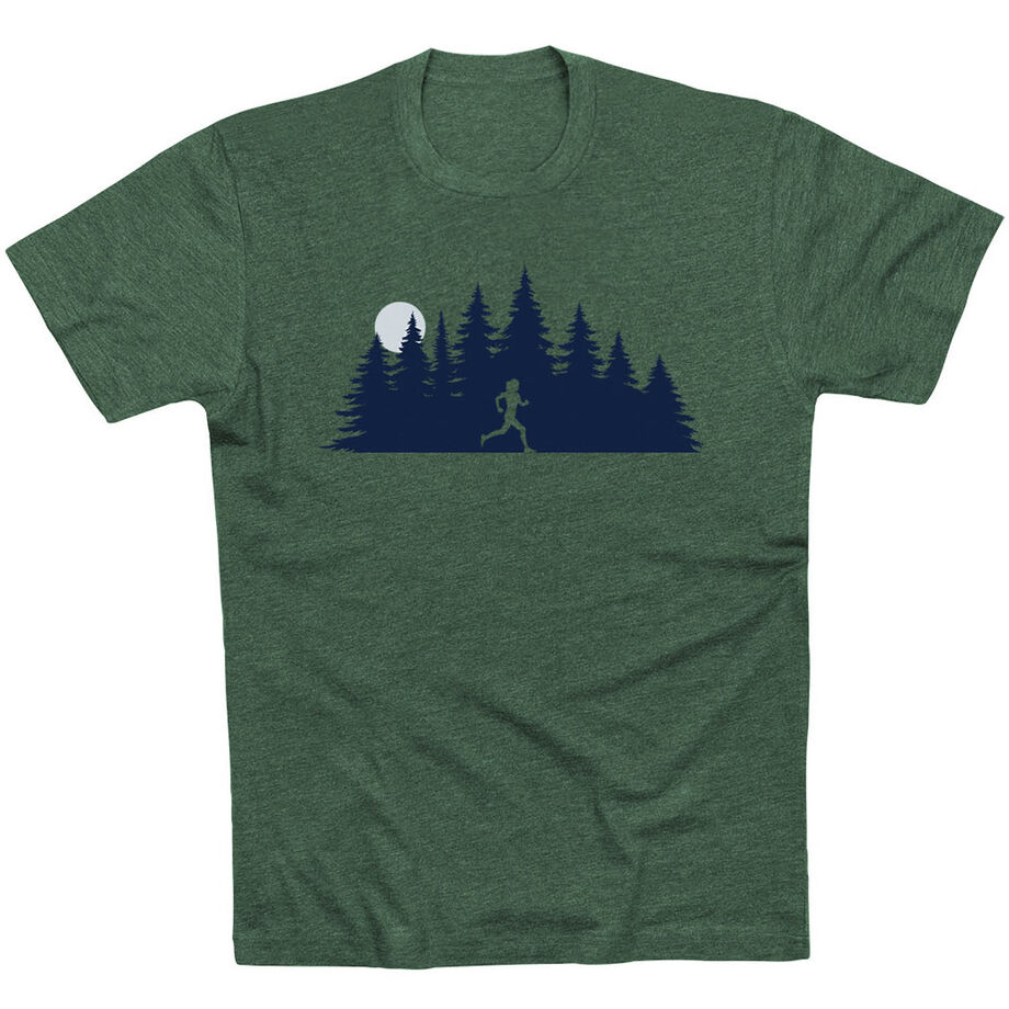 Running Short Sleeve T-Shirt - Moonlit Run [Adult Medium/Forest Green] - SS