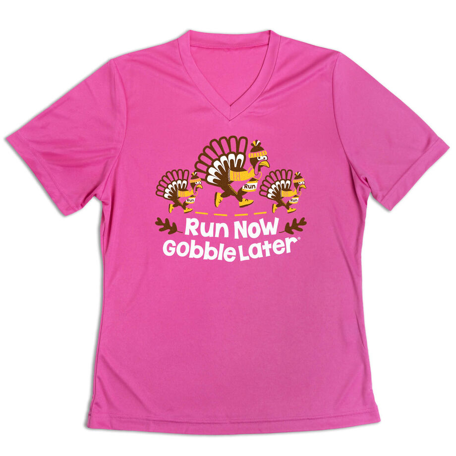 Women's Short Sleeve Tech Tee - Run Now Gobble Later Turkey Trot