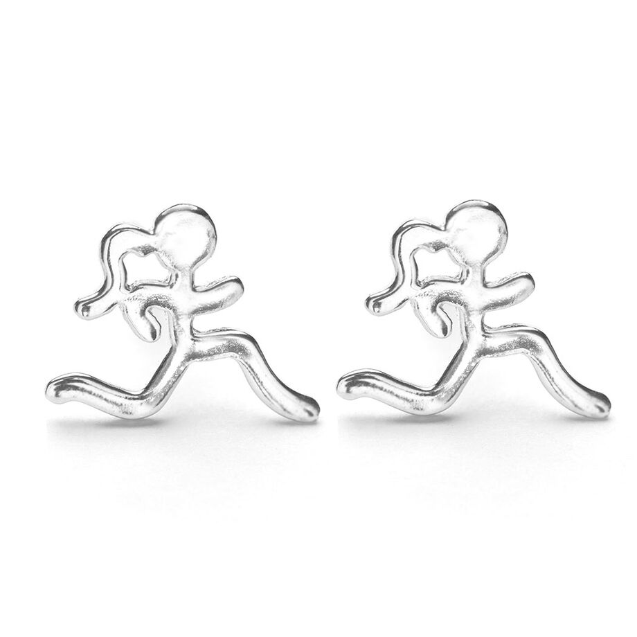 Sterling Silver Mini Running Stick Figure Post Earrings