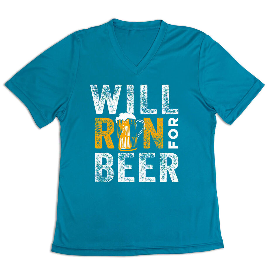 Women's Short Sleeve Tech Tee - Will Run For Beer