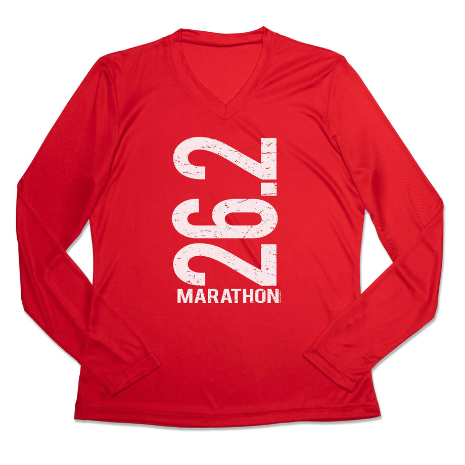 Women's Long Sleeve Tech Tee - 26.2 Marathon Vertical