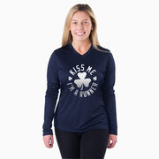 Women's Long Sleeve Tech Tee - Kiss Me I am a Runner Shamrock