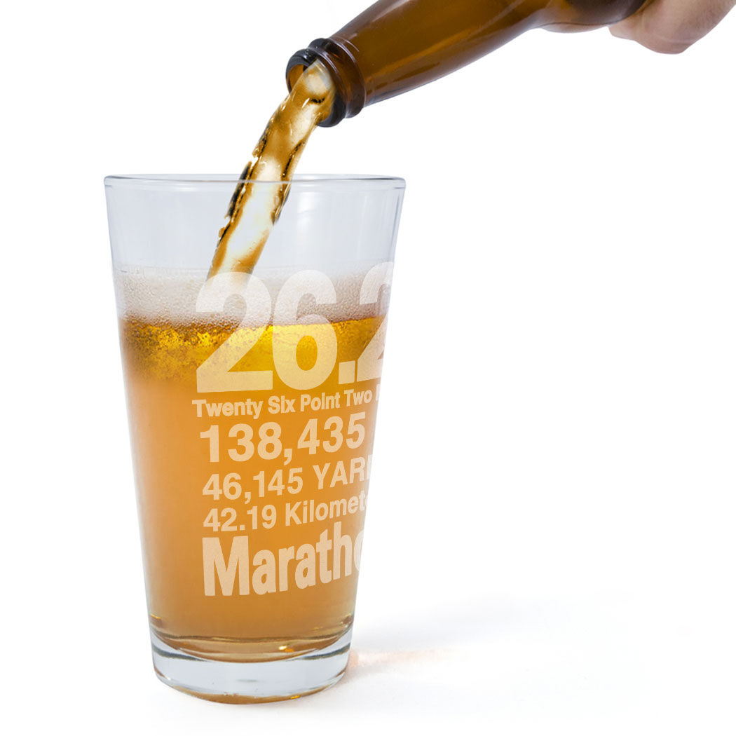 16 oz. 26.2 Math Miles Engraved Beer Pint Glass By Gone For a Run