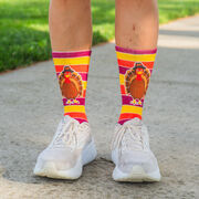 Running Woven Mid-Calf Socks - Run Now Gobble Later (Yellow/Orange/Brown)